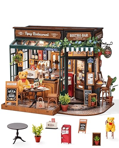 Rolife DIY Miniature House Kit Tipsy Restaurant - Model Kits Miniature Dolls House Kit for Adults Mini House Home Desk Bookshelf Decoration Idea