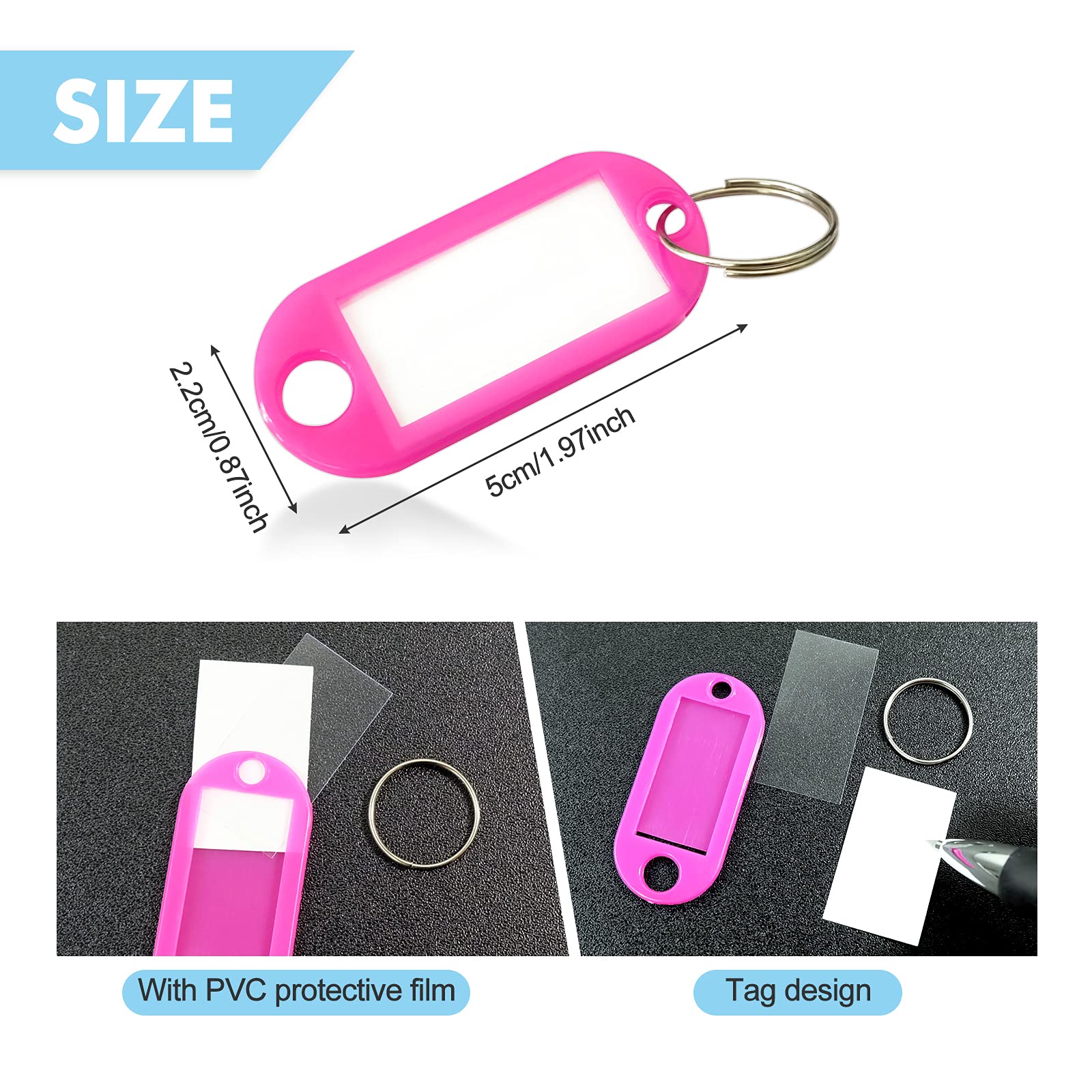 Lot De 50 Porte-clés Bagages Étiquettes En Plastique - 5 Couleurs - Réutilisables Avec Fenêtre Inscriptible