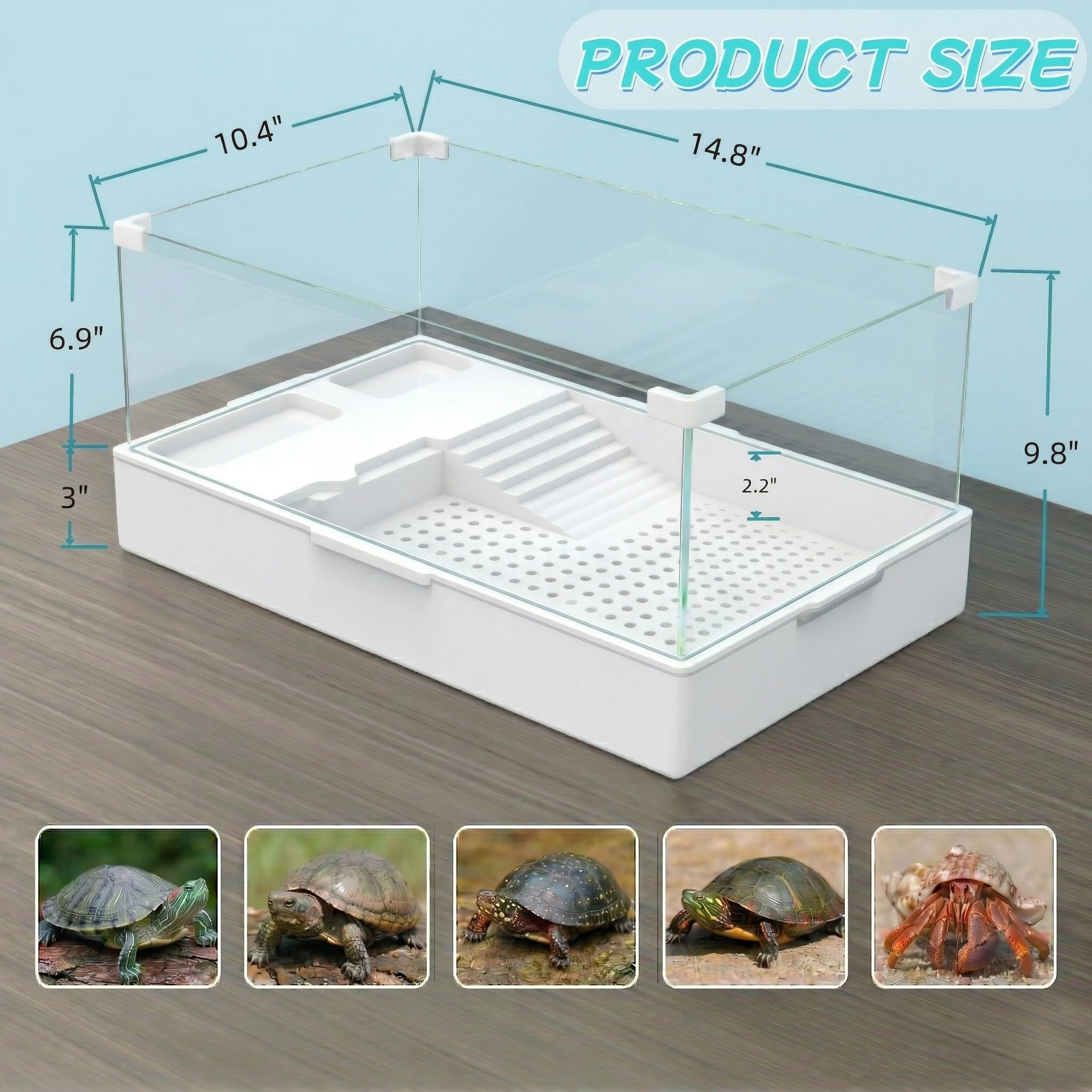 Geegoods Schildkrötenbecken mit Licht und Wasserpumpe, Aquarium mit Plattformpflanzen für Haustier-Reptilien-Lebensraum (40 x 30 x 25 cm) | Leicht zu reinigender Starter-Habitat mit Sonnenplattform, klare Sicht
