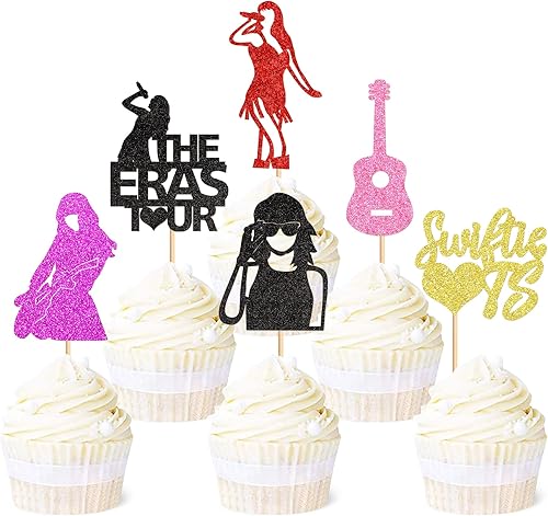Miniatura 1 de Ercadio Swiftie - Paquete de 24 adornos para cupcakes con purpurina para cantante musical, guitarra, cupcakes, I Love Ts Lovers para Legand Since