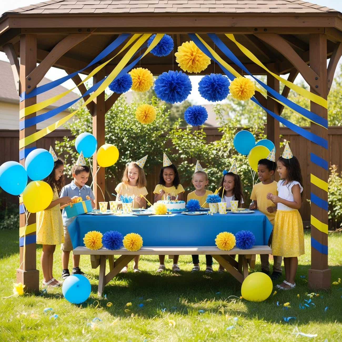 6 Rolls Navy Blue and Yellow Crepe Paper Streamers for Wedding, Baby Shower, Backdrop Party Decorations-82ft Long and 1.77in Wide
