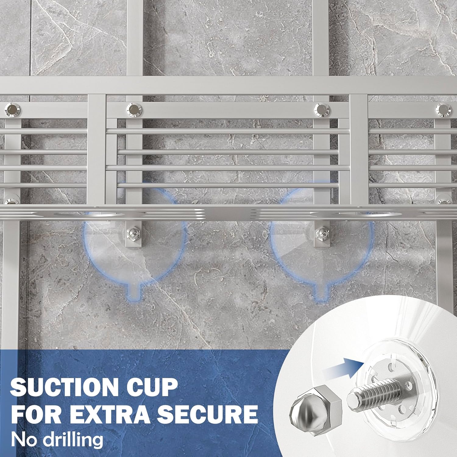 Shower Caddy Hanging, Never Rust Aluminum Shower Organizer, Over Showerhead No Drilling Shower Racks, with Soap Holder Multi Hooks Bathroom Storage for Shampoo Sponge,Silvery