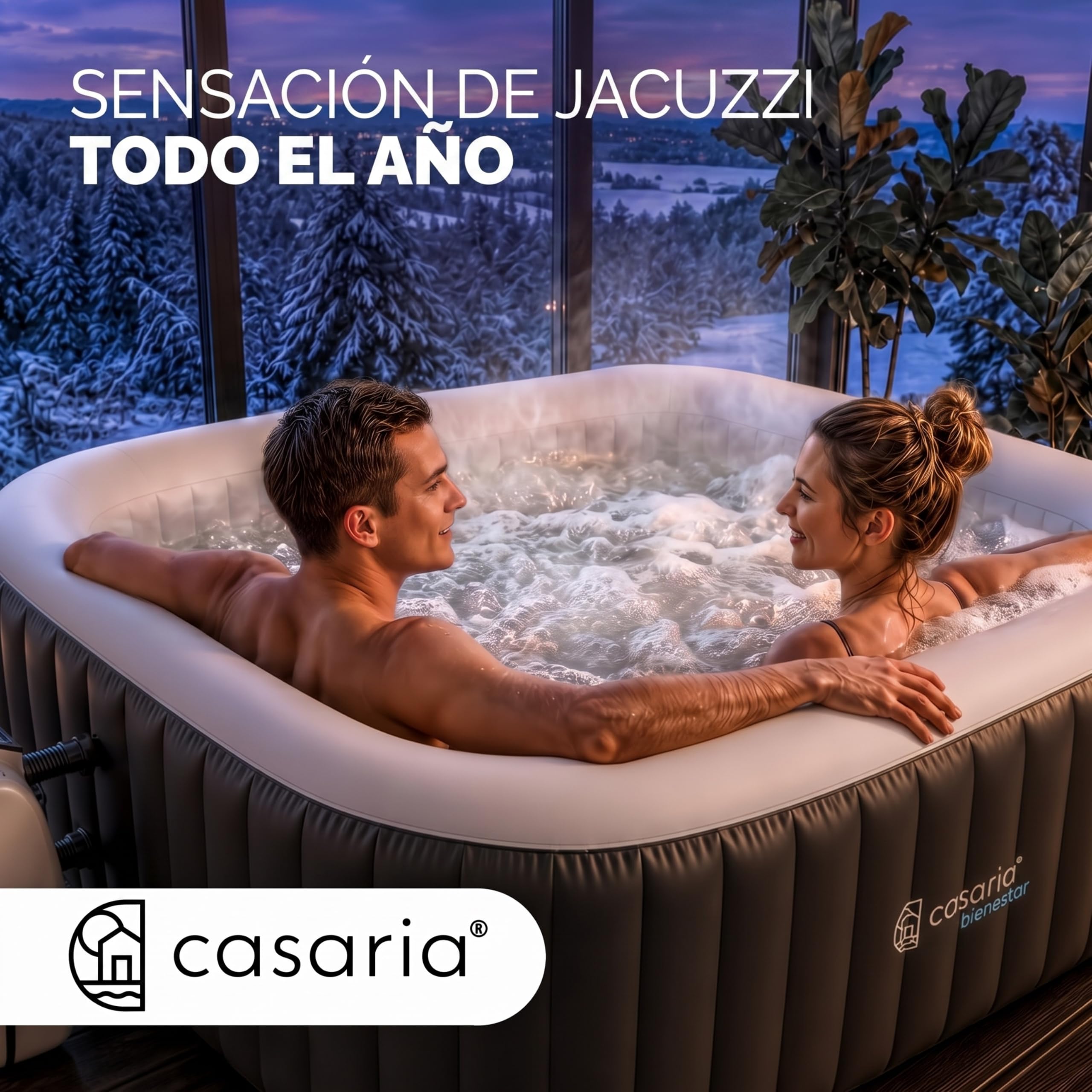 CASARIA Hidromasaje Hinchable 4 Personas 165x165cm Cuadrado 42°C Accesorios