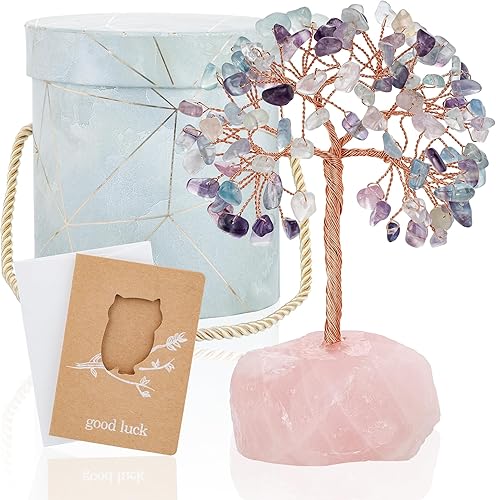 ZenBless 7 piedras de cristales curativos de chakras, árbol de la vida, árbol de dinero de Feng Shui, pequeño árbol bonsái falso de cristal zen