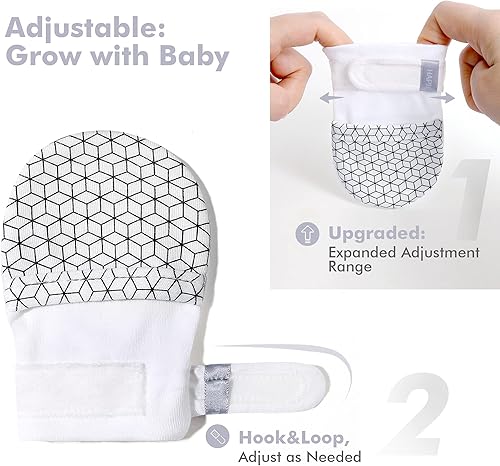 Miniatura 3 de HAPIU Manoplas para bebé que no se rayan, 100% algodón transpirable, guantes ajustables para niños y niñas, recién nacidos, 12 M