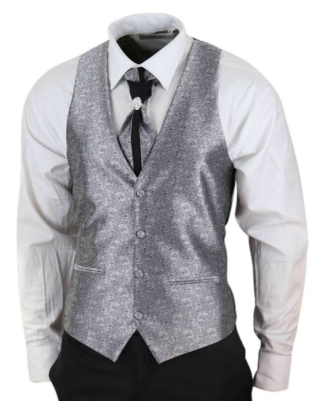 Tru Clothing Abito Completo Nero da Sposo con Chiusura a 2 Bottoni in 4 Pezzi con Colletto a Scialle e Cravatta, vestibilità su Misura, Stile Classico