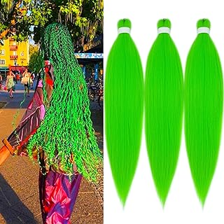 Neon Green Braiding Hair Pre Stretched Human Colored Hair Extensions for Braiding 26inch Yaki Spectra Prestressed Prestretched Braiding Hair Kids Micro Box Braid Pre Stretched Braiding Hair (3 Packs)