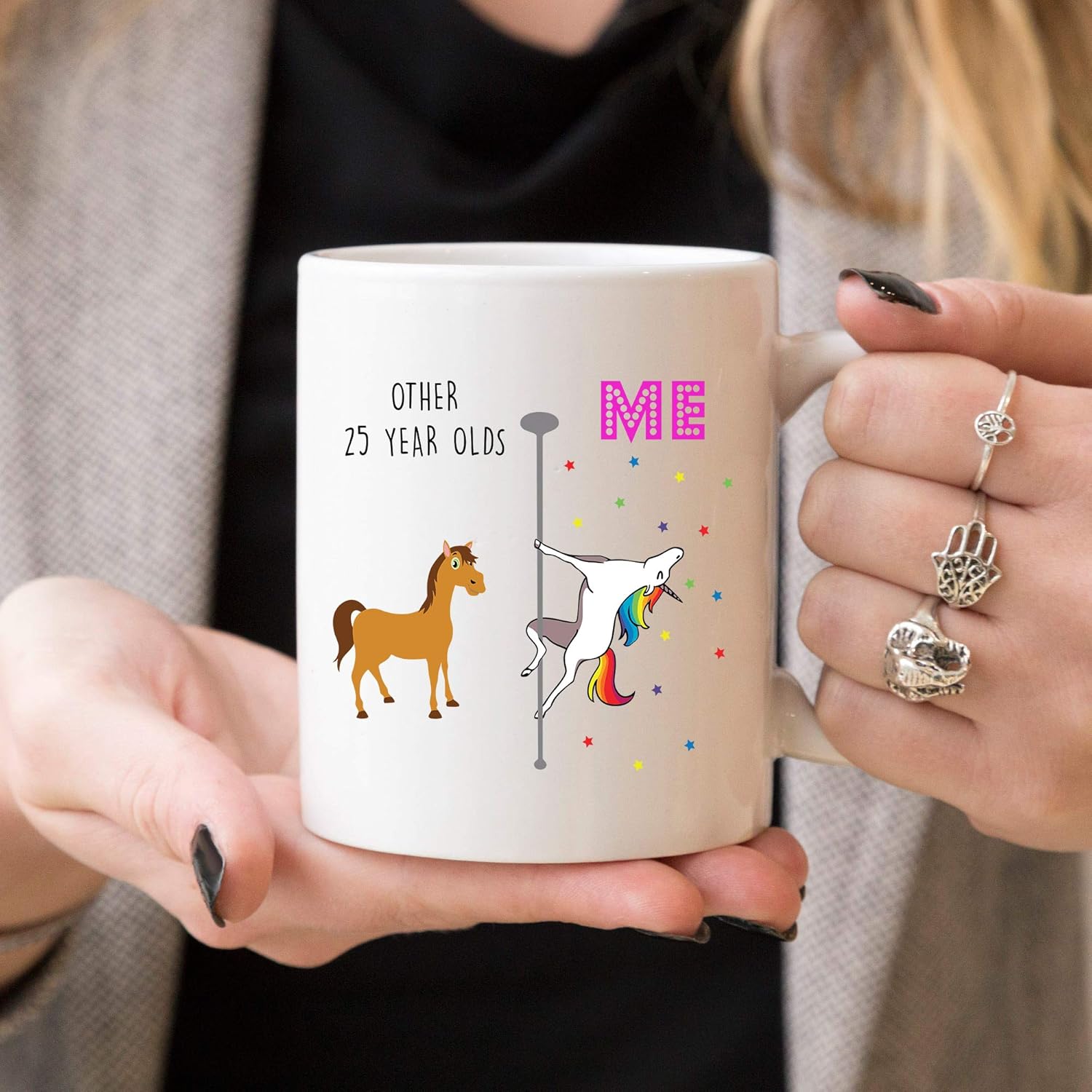 One-Day Sale: Up to 40% Off YouNique Designs 25th Birthday Coffee Mug, 11 Ounces, White, Unicorn Mug, 25th Birthday Gifts for Her