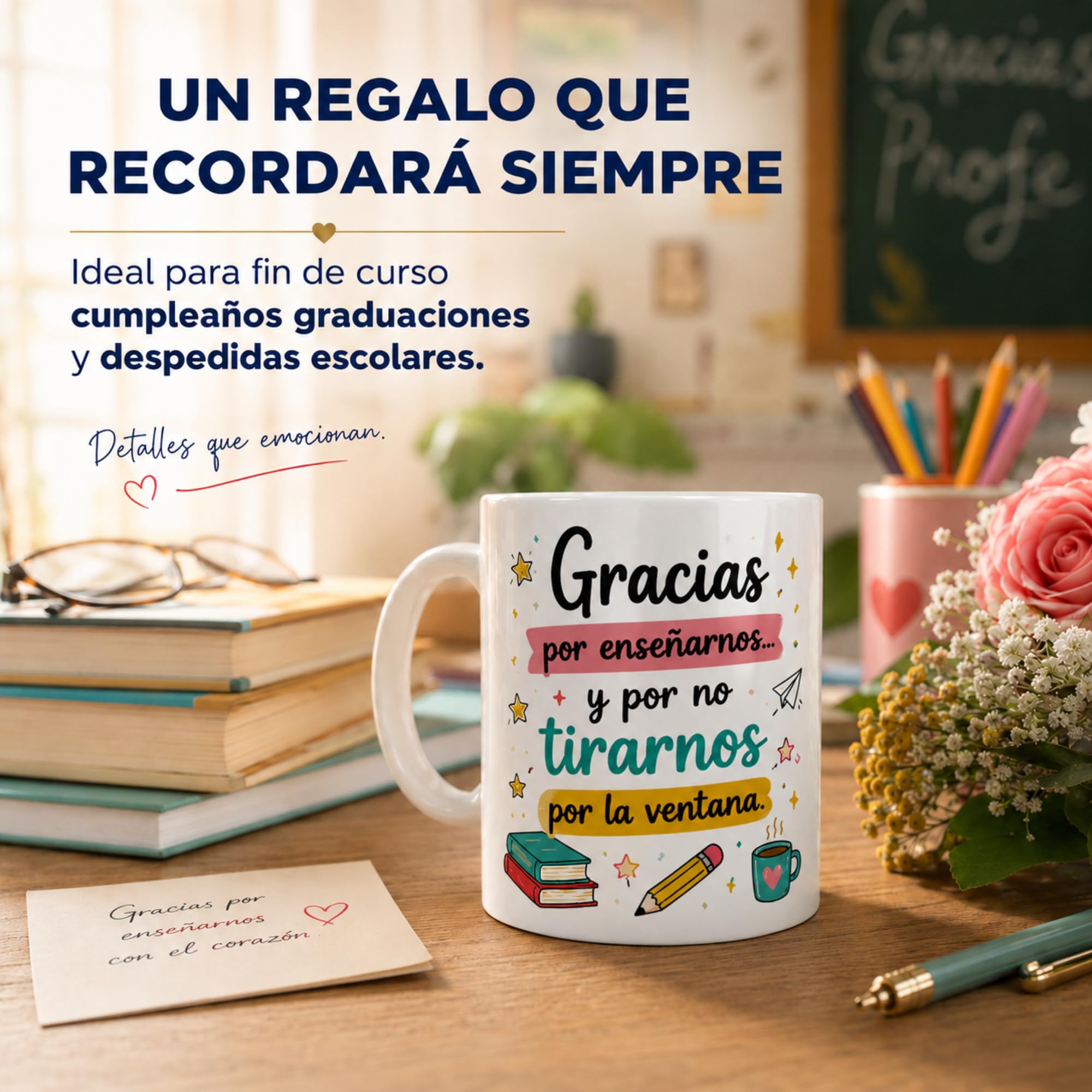 El Detallito & Tú Taza Personalizada Para Profesores Regalo Fin De Curso Recuerdo Emotivo Para Maestros Detalle De Alumnos Y Padres Cerámica Cafe (GRACIAS POR ENSEÑARNOS Y NO TIRARNOS POR LA VENTANA)