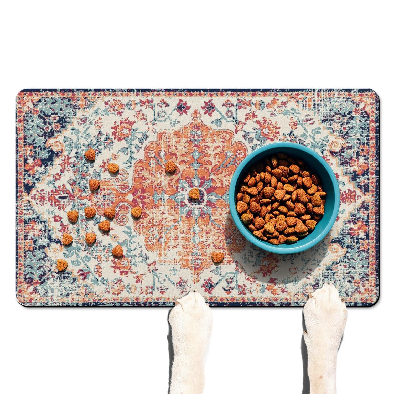 Absorbent Pet Dog Bowl Mat for Food and Water, Pet Cat Food Feeding Mat with Non Slip Rubber Backing, Dog Food Mats for Floors Waterproof, 12"x20"