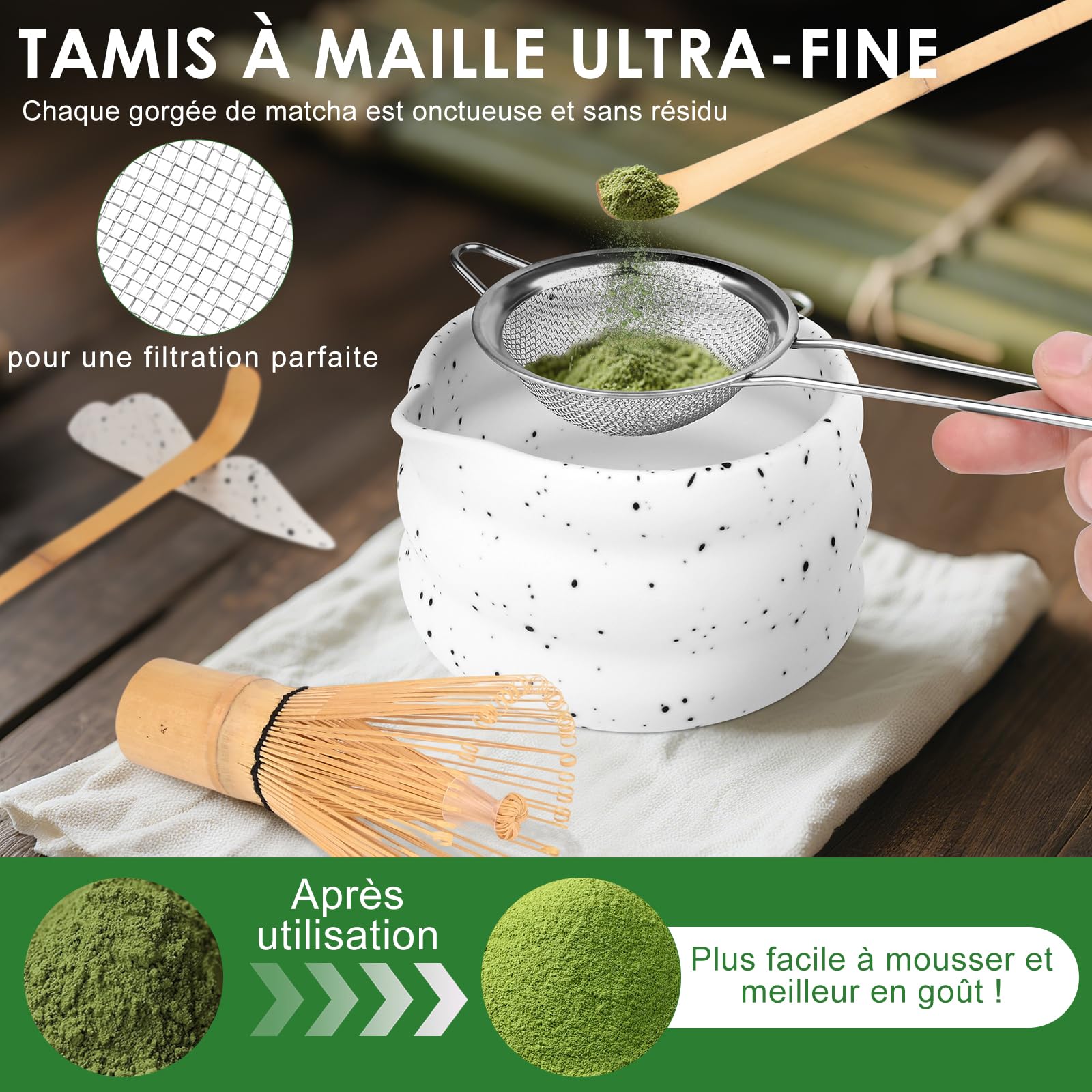 Lot de 7 bols à matcha beige