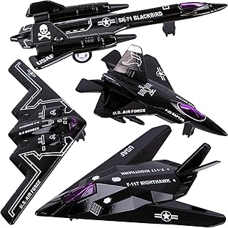 ArtCreativity Diecast Stealth Bomber Toy Jets with Pullback Mechanism, Set of 4, Diecast Metal Jet Plane Fighter Toys for Boys, Air Force Military Cake Decorations, Aviation Party Favors