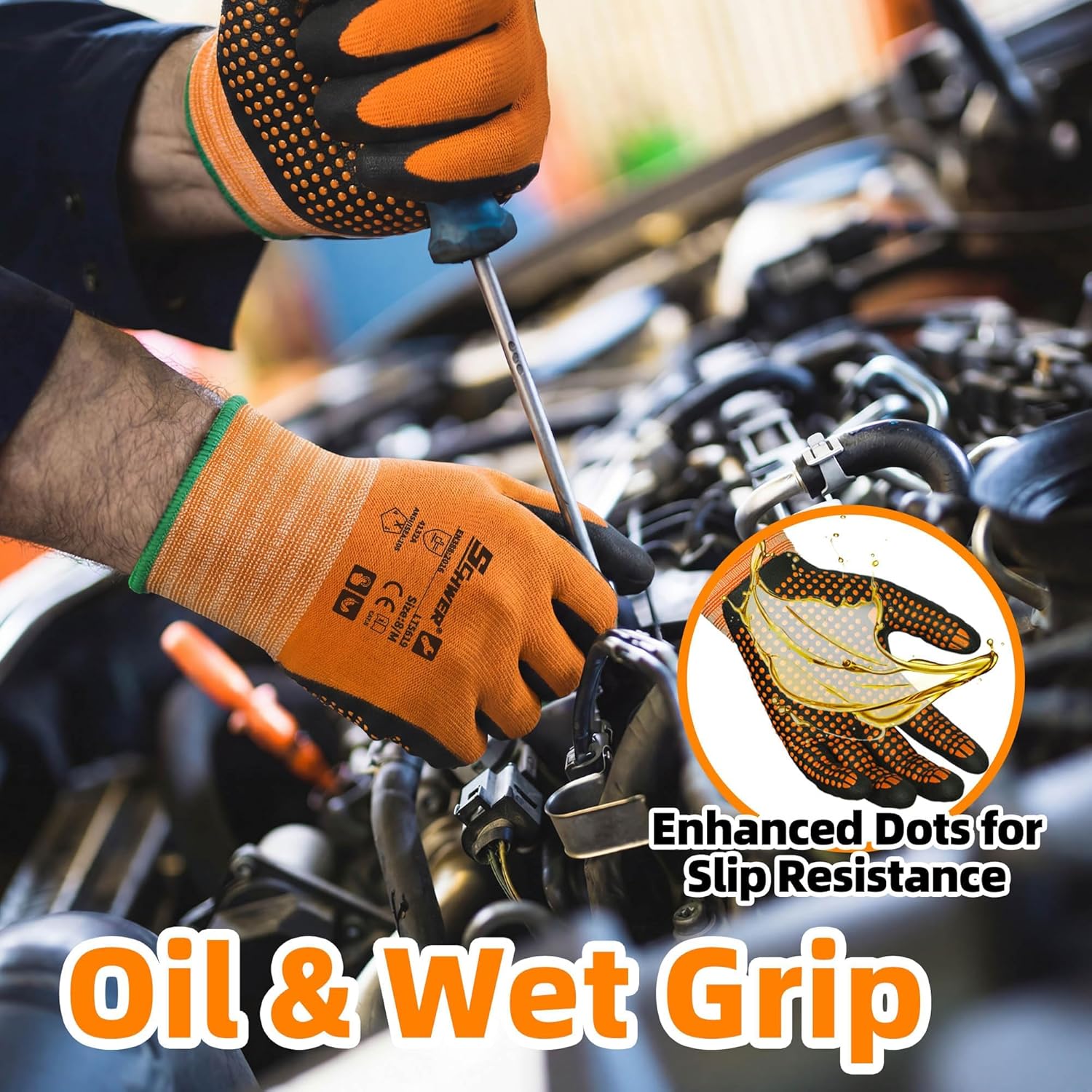 Schwer 12 Pairs Safety Work Gloves MicroFoam Nitrile Coated, Certified Level 6 Abrasion & A1 Cut Resistant Working Gloves with MicroDot Grip, Touchscreen, Used for General Work, Gardening, LT5619, M