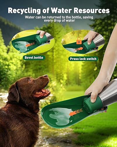 Miniatura 6 de Tazón portátil para botella de agua para perros, dispensador de agua de viaje de 27 onzas para perros, acero inoxidable a prueba de fugas,