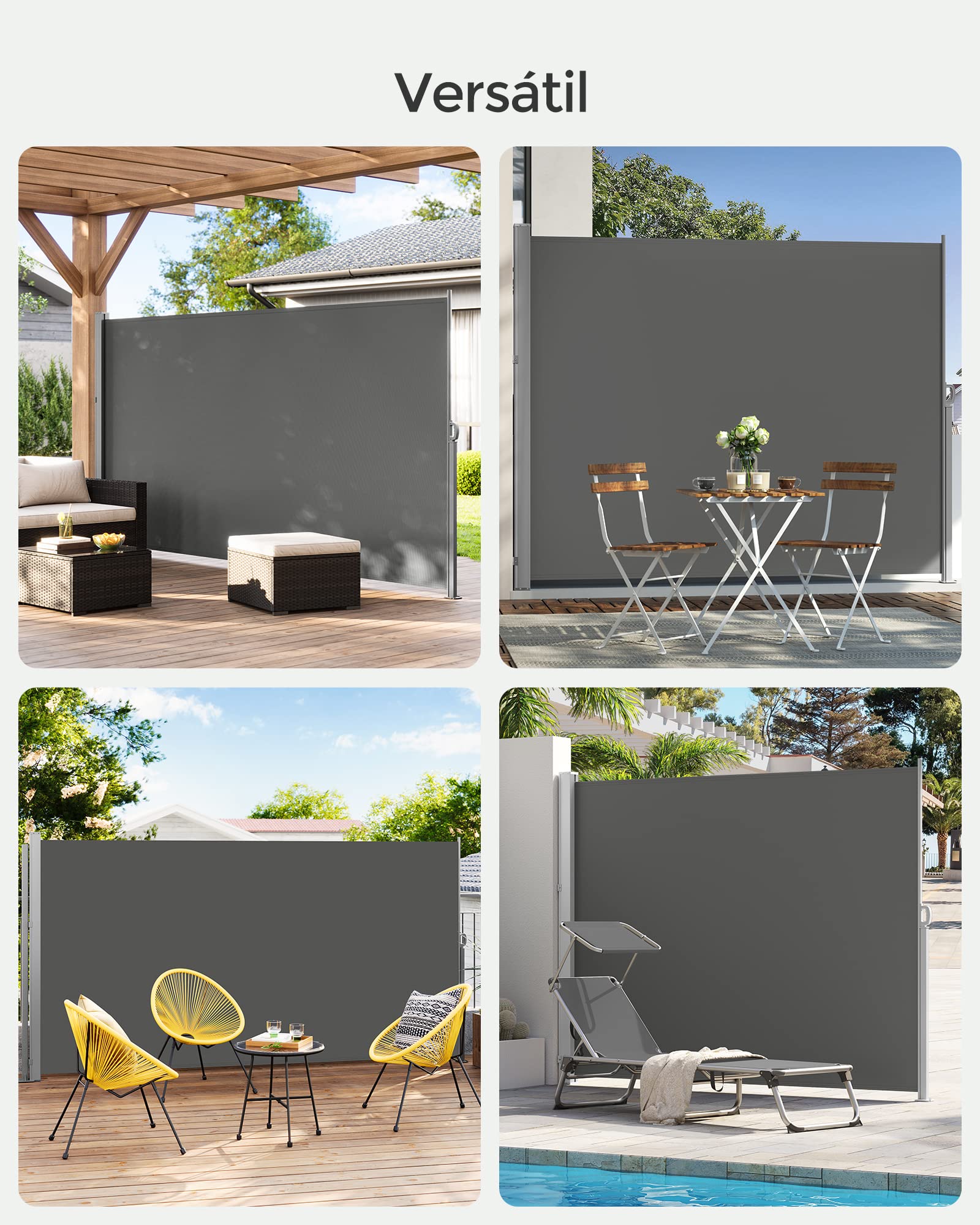 SONGMICS Toldo Lateral, Extensible, 160 x 300 cm, Toldo de Sombra, para Exterior, Balcón, Terraza y Jardín, Gris Antracita GSA160TG | Extensible, protección visual, protección solar, opaco, GSA160TG