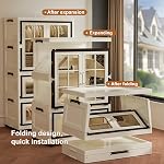 SunSettler Folding Storage Cabinet, Plastic Storage Bins with Lid, Stackable Cabinet with Wheels, Stackable Closet Organizers (2+1 Transparent)