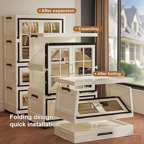 Miniatura 5 de SunSettler Armarios de almacenamiento de plástico apilables de 4 niveles con tapas, contenedores de almacenamiento plegables, organizadores de