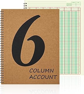 6 Column Ledger Book Columnar Pad Analysis Pad 6 Columns Accounting Logbook Columnar Pad Notebook Ledger Book Spiral 80g 100 Pages 8.5X11 Inch Accounting Notebook for Small Business Personal Use