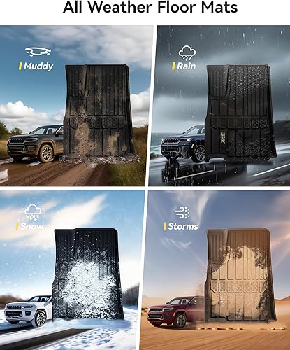 Miniatura 6 de 3W Alfombrillas de suelo aptas para Jeep Grand Cherokee L 7 asientos 2021-2024 para todo tipo de clima, revestimiento de suelo de elastómero