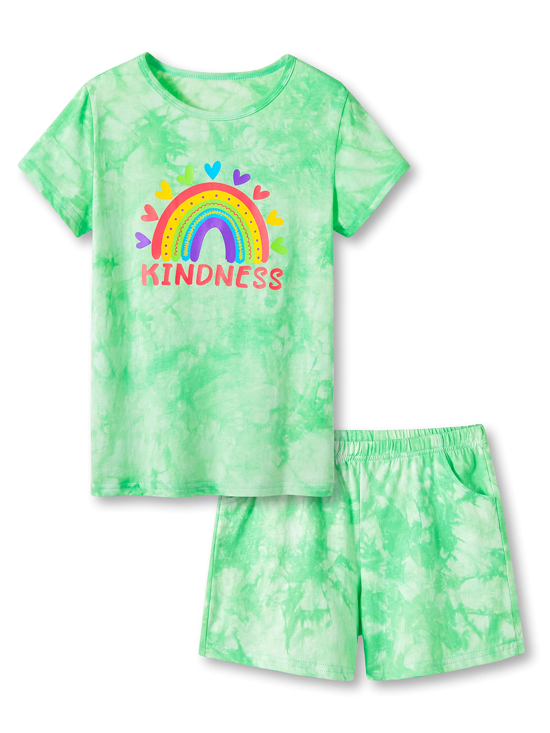 Tebbis Trendy Tie Dye Sleepover Summer Pajamas for Girls -100% Cotton Soft Butterfly Avocado Jammies Size 6-18