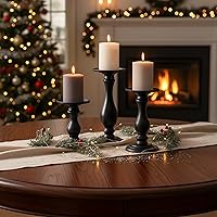 Vista 6 de Matte Black Pillar Candle Holders Set of 3-10", 8", 6”H Candlestick Candle Holder Stand, Mother's Day Home Decor Gift for Fireplace/Table