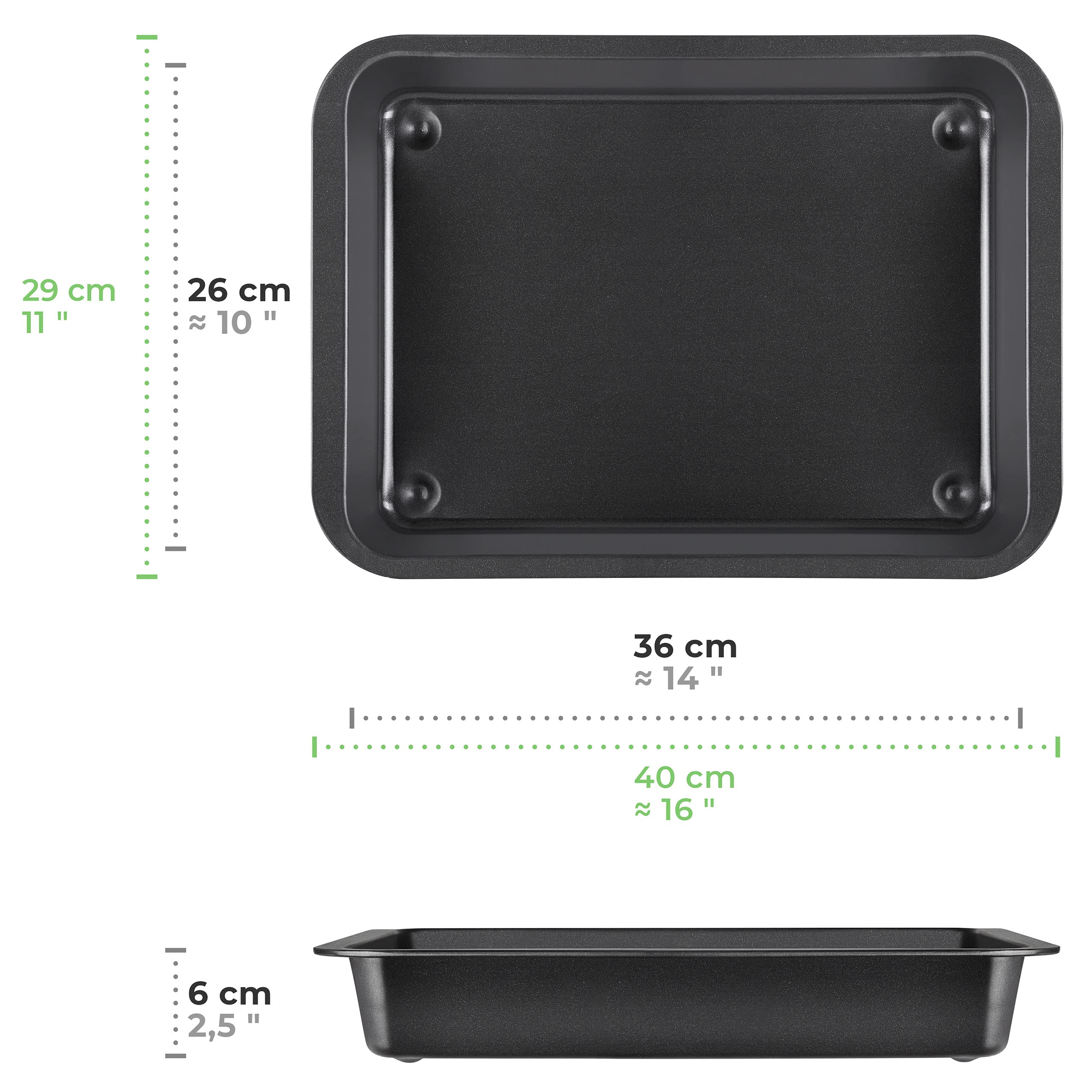 Grizzly lot de 2 Plats à Four Acier Revêtu Revêtement Antiadhésif Rectangulaire Noir 40 x 29 x 6 cm