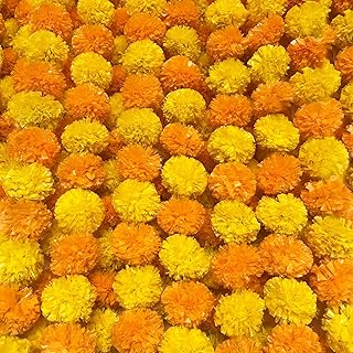 4 Pcs Long Marigold Garland for Decoration, 5 Feet Artificial Marigold Flowers Indian Wedding Pooja Diwali Decor for Home (Yellow Orange)