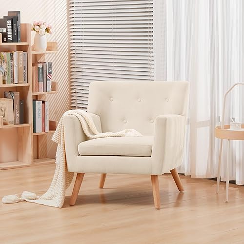 Miniatura 9 de Prilinex Juego de 2 sillas decorativas, modernas de mediados de siglo, tapizados con botones y cojín, cómodas sillas de lectura de tela para