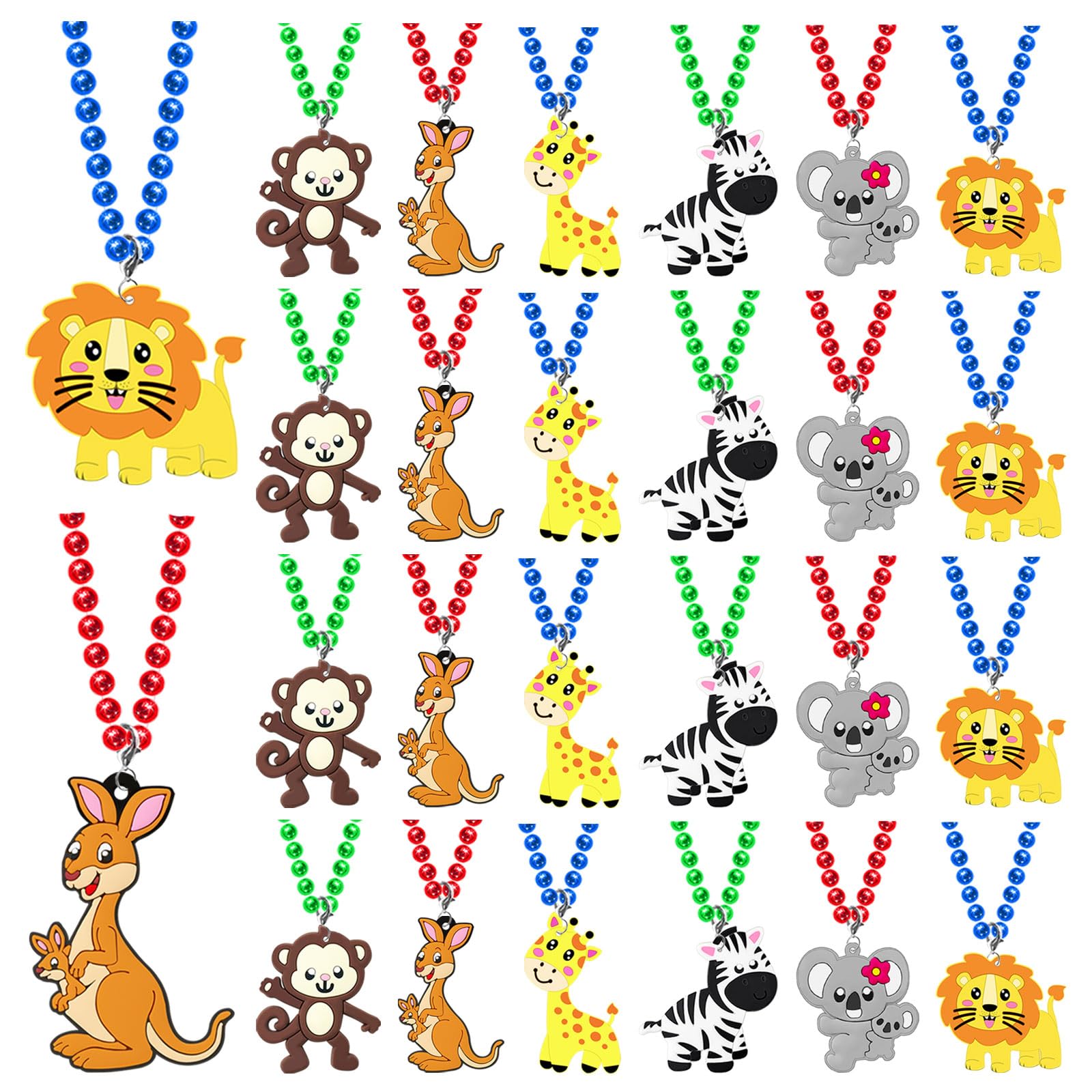 KeeStar 24 Pack Wild Animal Necklace Party Favors for Safari Animal Themed Baby Shower, Birthday Party Goodie Bag Fillers, School Carnival Rewards, Photography Props, Home Decorations, Classroom Prize