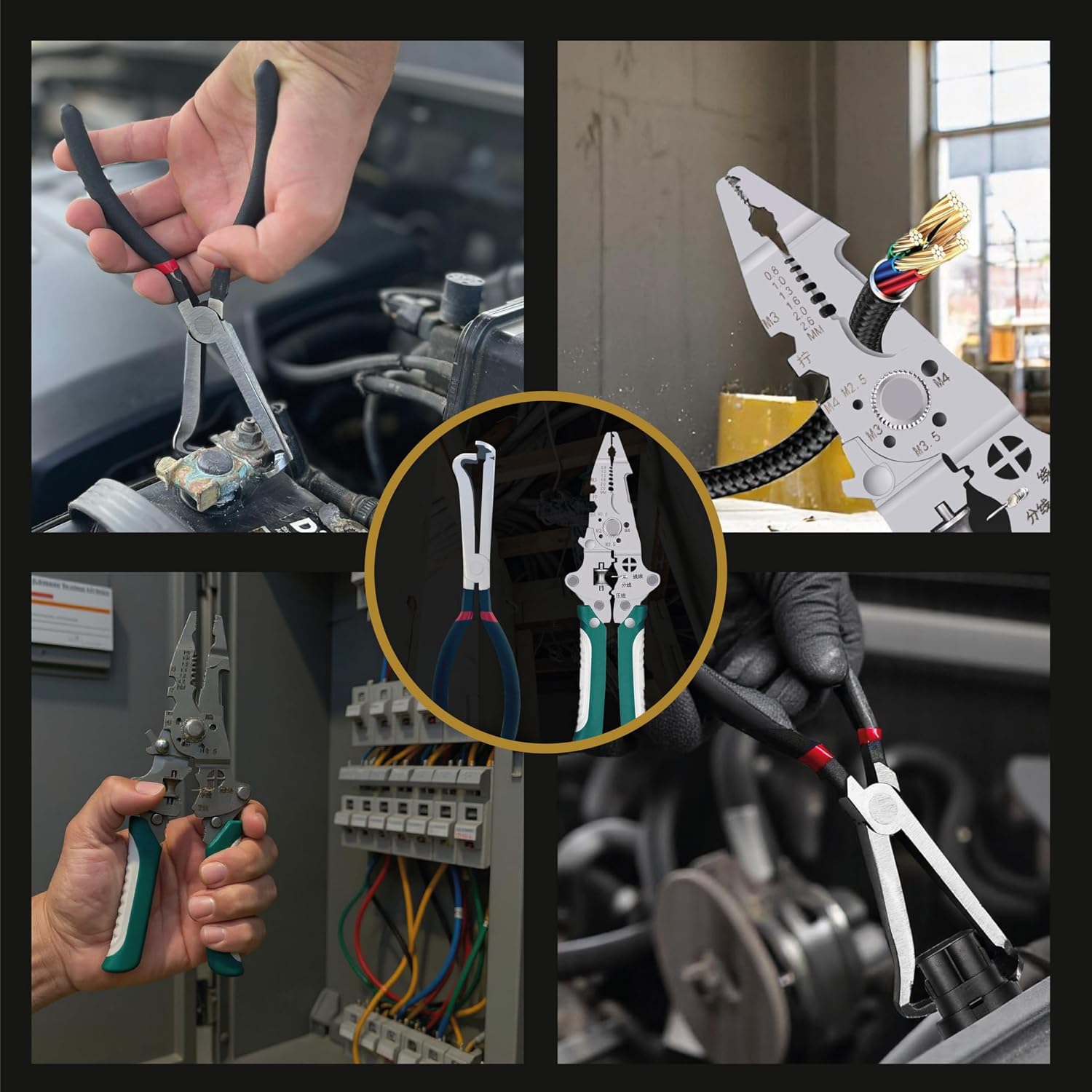 Electrical Disconnect Pliers for Automotive & Electrical Connector Removal + 9-in-1 Folding Wire Stripper | Plug Disconnect Tool for Wiring Harness, Quick Connector Release Tool Set
