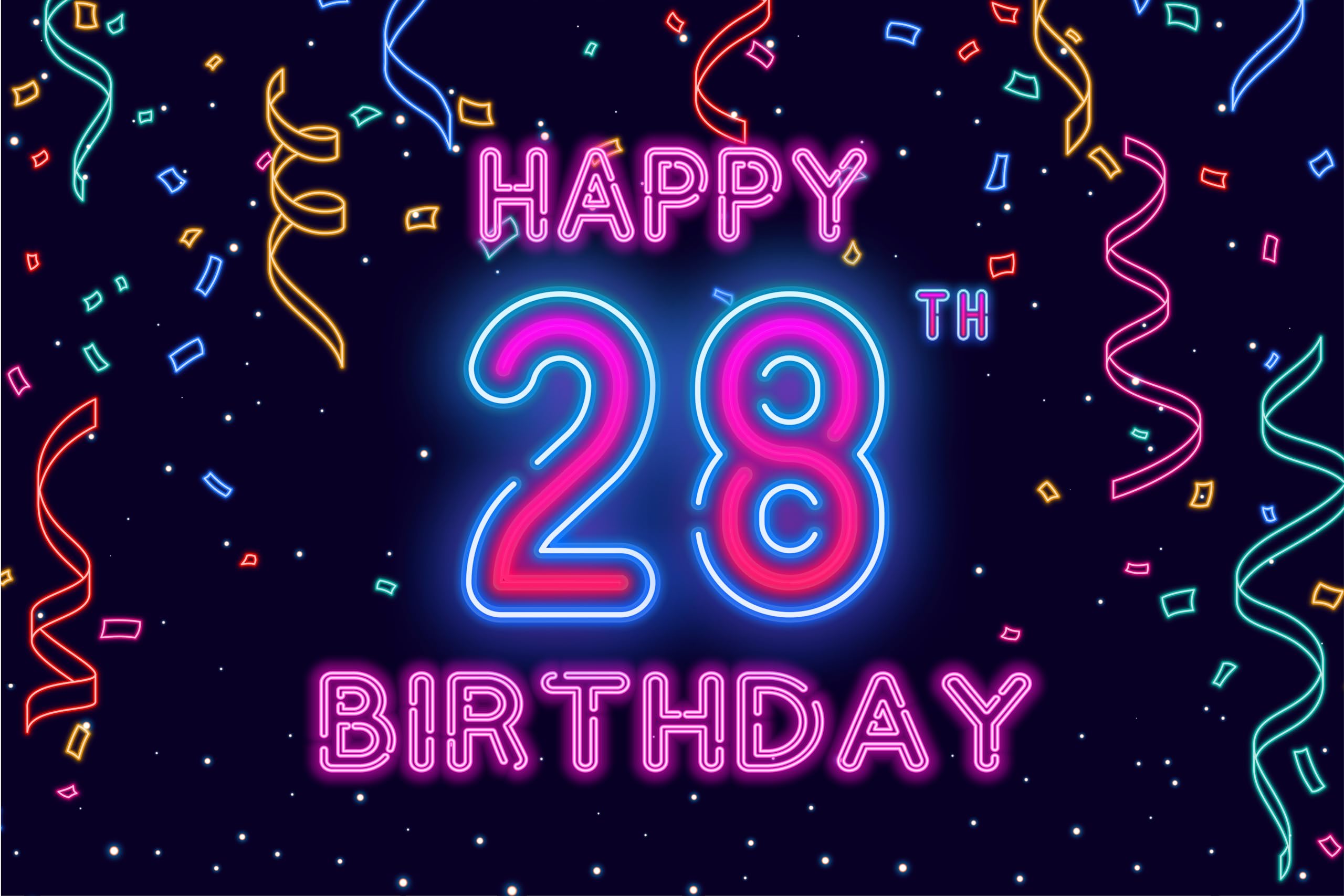 28th Neon Happy Birthday Banner Let’s Glow Banner Backdrop Decorations for Girls Boys Women Men Cheer to 28 Years Neon Themed Birthday Party Photography Background Glow Party Supplies