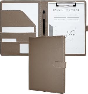 Padfolio Portfolio Binder, Faux Leather Legal Pad Holder | Resume Folder with Clipboard & Business Card Holder, A4 Professional Document File Organizer for Women and Men (Taupe)