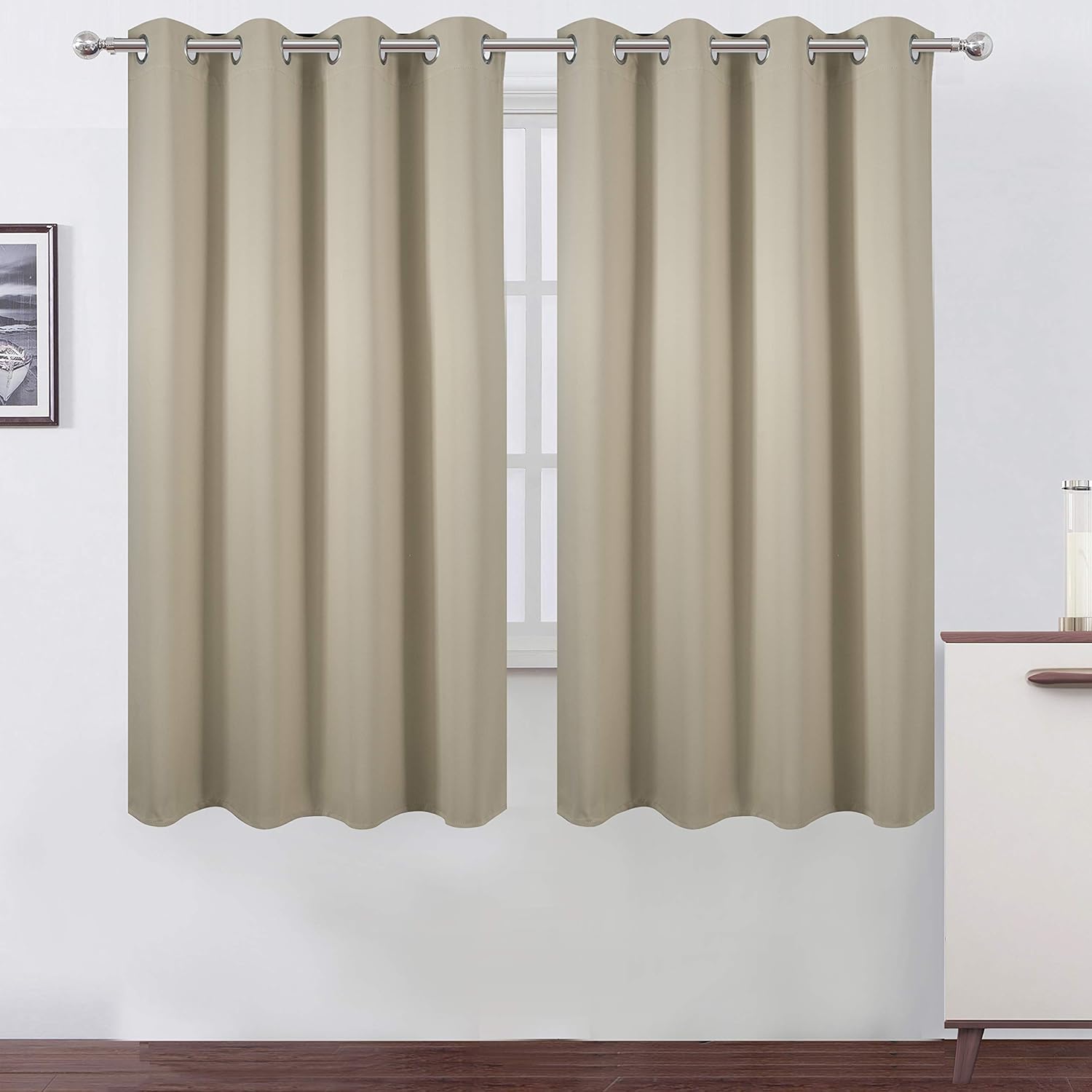 LEMOMO Beige Blackout Curtains 66 x 63 Inch Length/Set of 2 Curtain Panels/Thermal Insulated Room Darkening Blackout Curtains for Bedroom