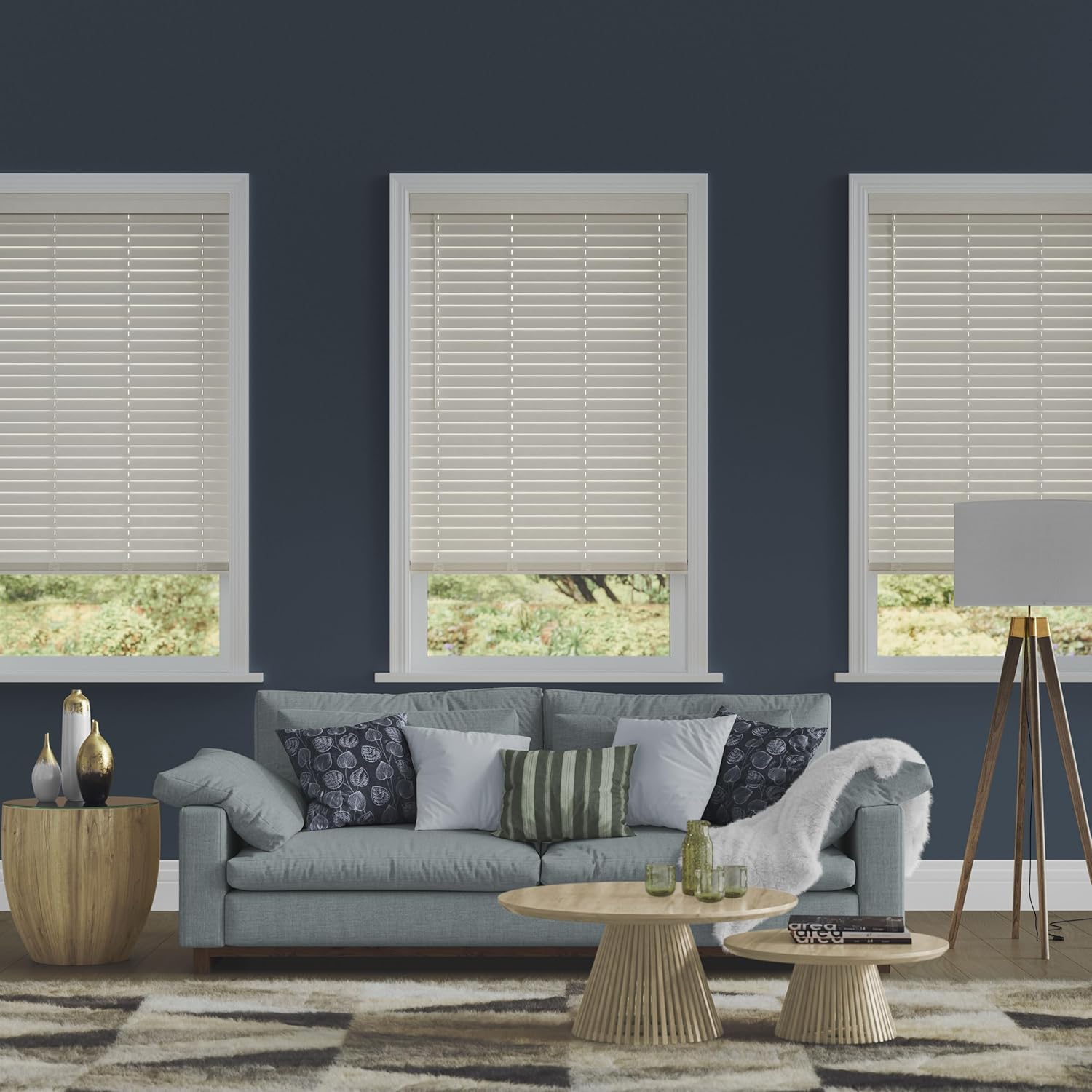 Lumino - 2" Cordless Smooth Slat Faux Wood Window Blinds for Home - 18" W x 48" L - Gray, Faux Wood Blinds for Indoor Windows, Room Darkening Blinds with Contemporary Valance