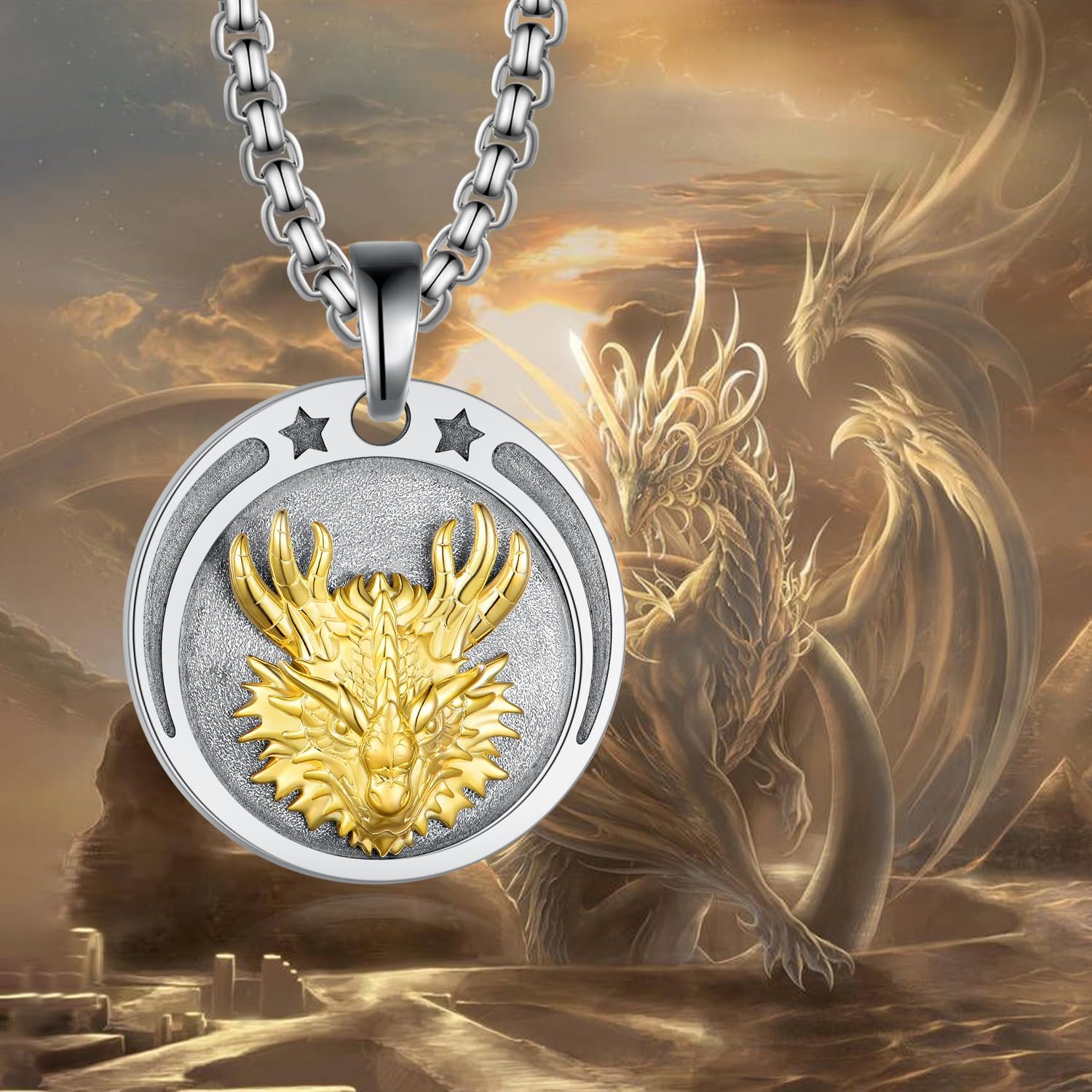 Dragon Necklace for Men - 925 Sterling Silver Gold Dragon Pendant - Jewelry Gifts for Him