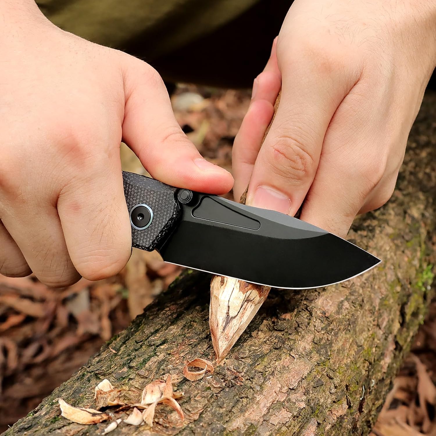 REMETTE Rhino Pocket Knife, 3" 14C28N Steel Blade Micarta Handle EDC Folding Knife (Black)