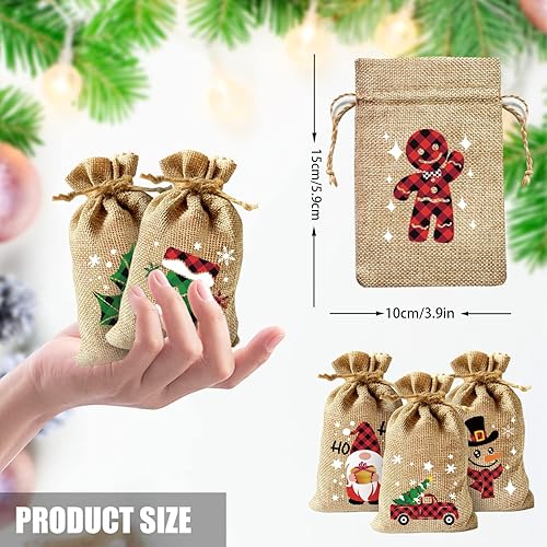 Miniatura 2 de KIMOBER 36 bolsas de regalo de arpillera de Navidad, bolsa de lino de yute para dulces con doble cordón para recuerdos de fiesta de Navidad