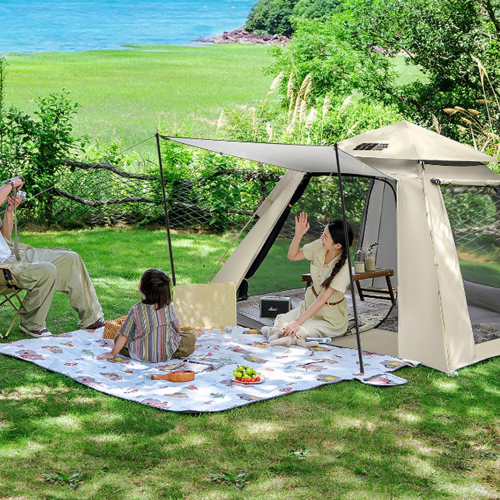 Planenstangen – 2 tragbare Aluminium-Zeltstangen, Markisen-Stützstangen, verstellbare Metall-Sonnenschutzstangen, Camping-Planenstangen mit Aufbewahrungstasche für Camping, Unterschlupf, Auto und