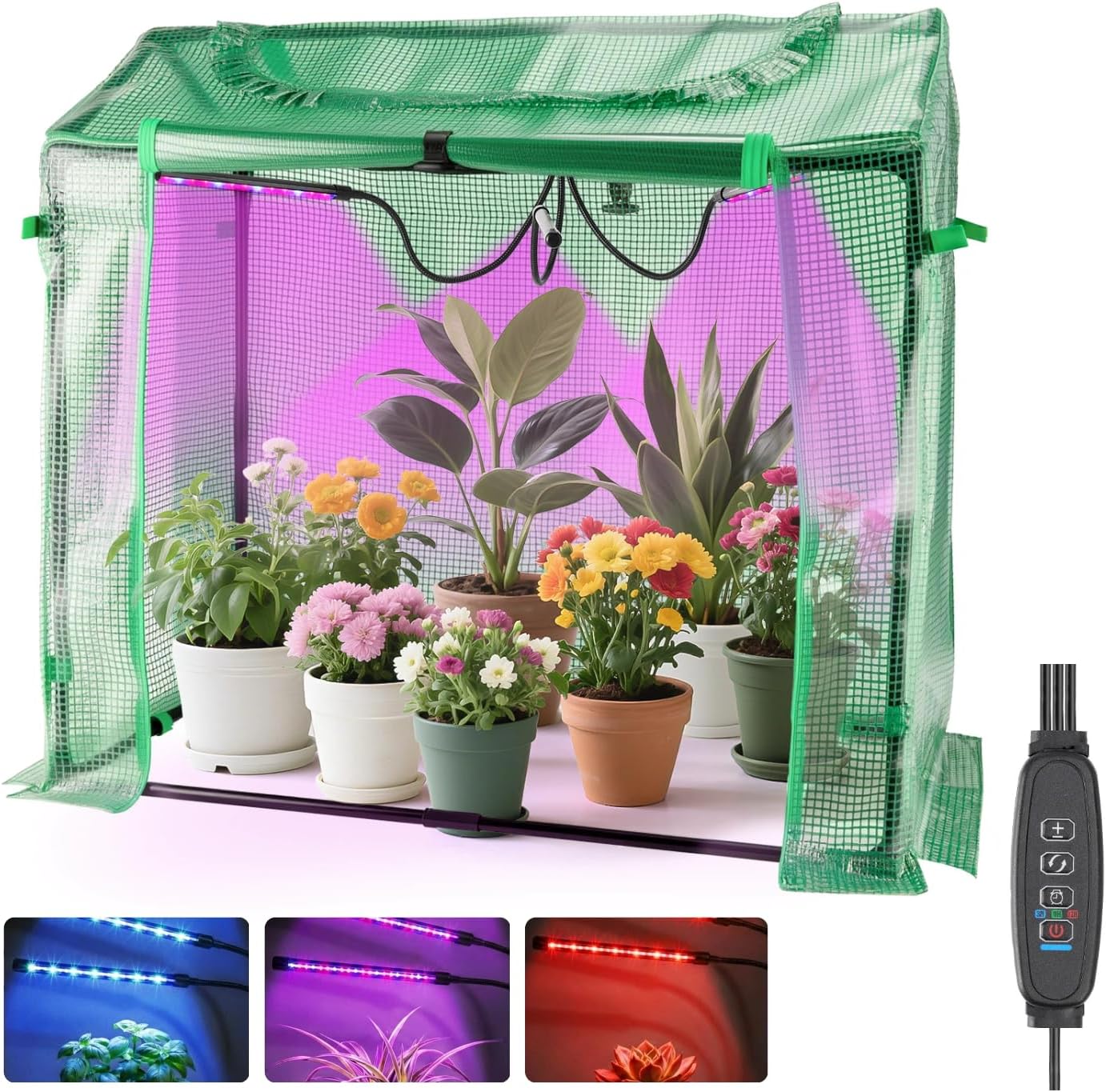 Mini Greenhouse with LED Grow Light & Timer, 36"×20"×33" Portable PE Plant Tent for Indoor Seed Starting, Balcony, Garage & Small Space Gardening