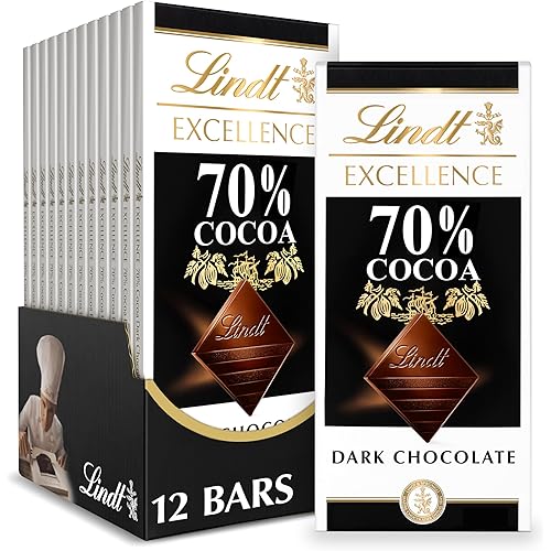 Lindt EXCELLENCE 70% Cocoa Dark Chocolate Bar, Dark Chocolate Candy, 3.5 oz. (12 Pack)