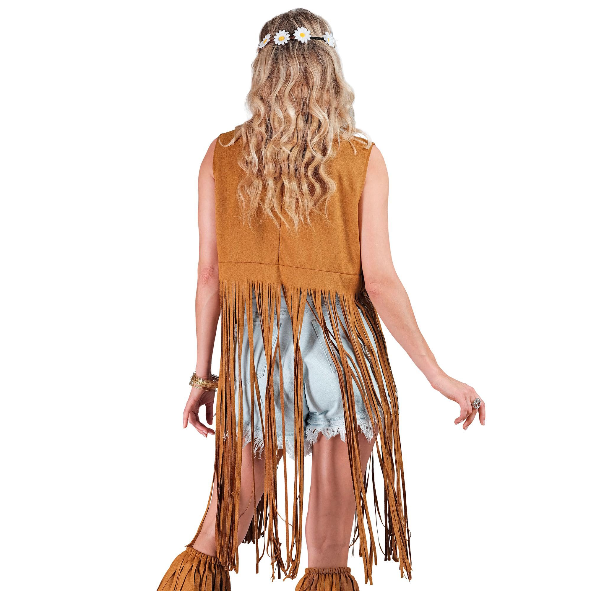 W WIDMANN MILANO Party Fashion - Costume hippie, gilet con frange da donna, marrone, completo da festival