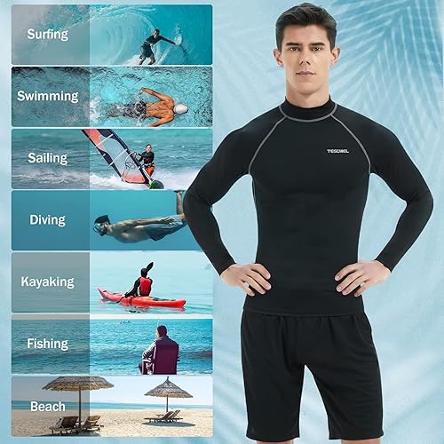 Miniatura 6 de Tesuwel Rash Guard for Men Long Sleeve UPF 50+ Mens Swim Shirts UV Protection Compression Surfing Water Shirts Quick Dry