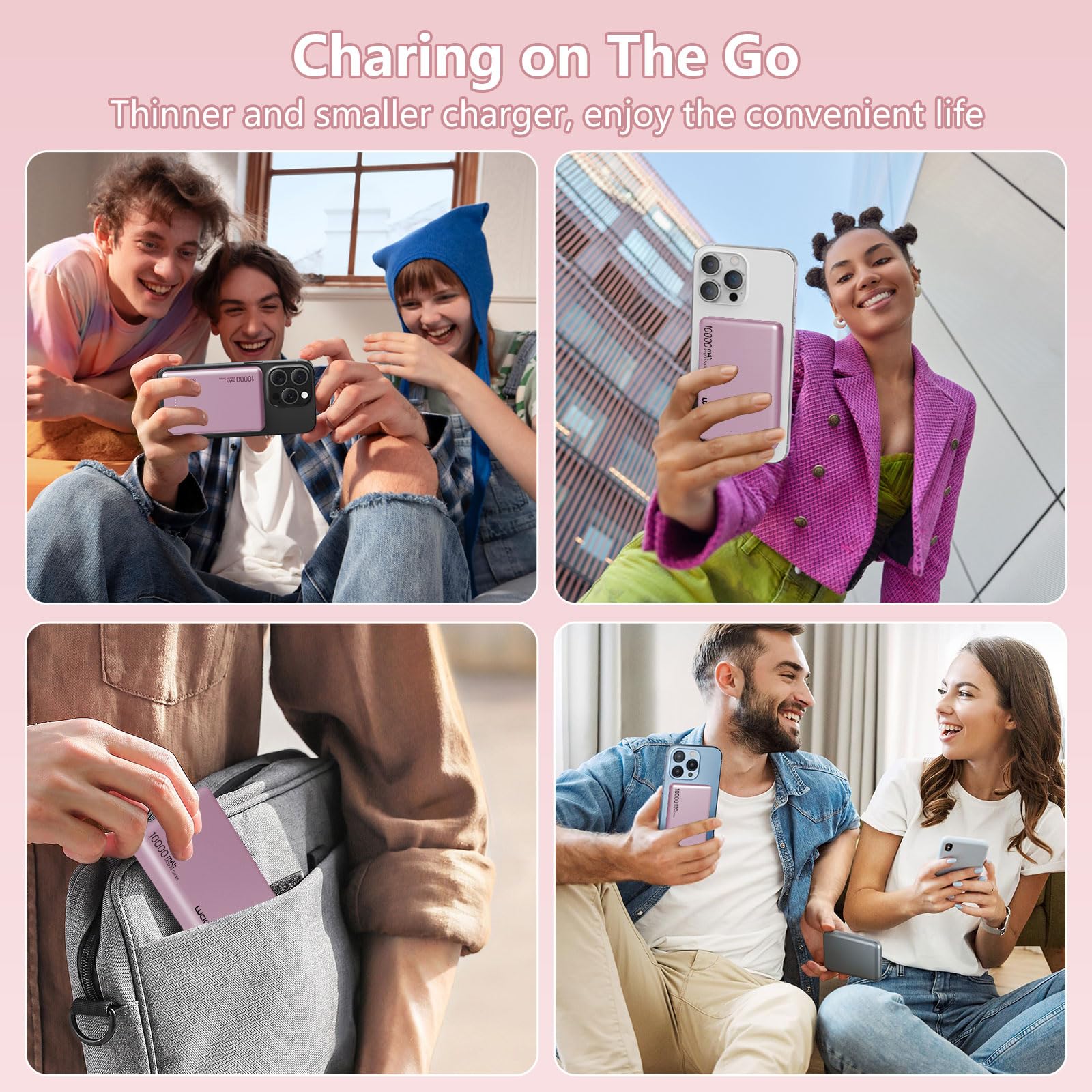 LUCKYDUO Ultra Slim 10000mAh for Magsafe Portable Charger,0.47IN Thin Wireless Magnetic Power Bank, Compact Battery Pack with PD 20W Two Way USB-C Charging,Compatible with iPhone 15/14/13/12 Series