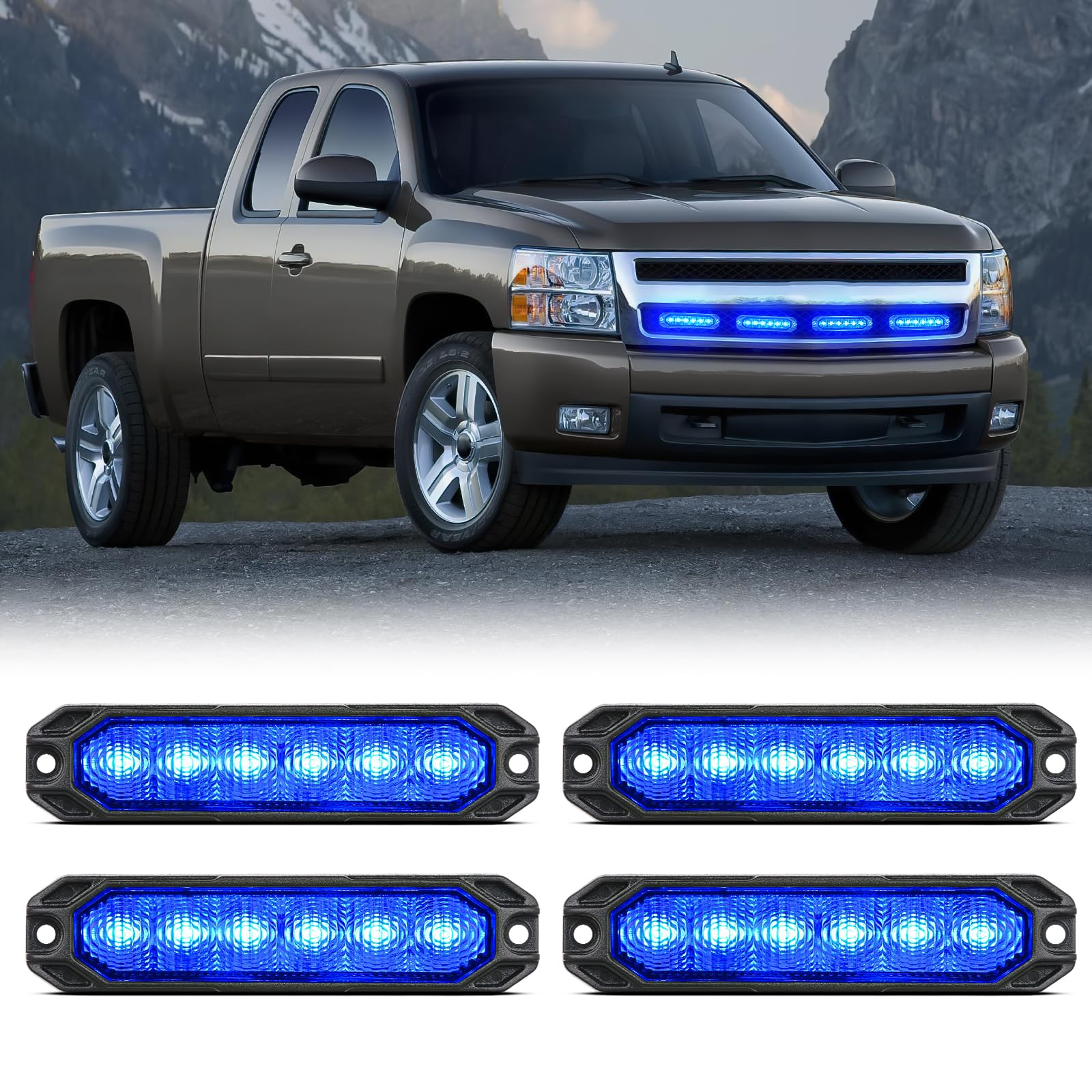 Nilight 6LED Blue Emergency Strobe Lights Sync Feature Surface Mount