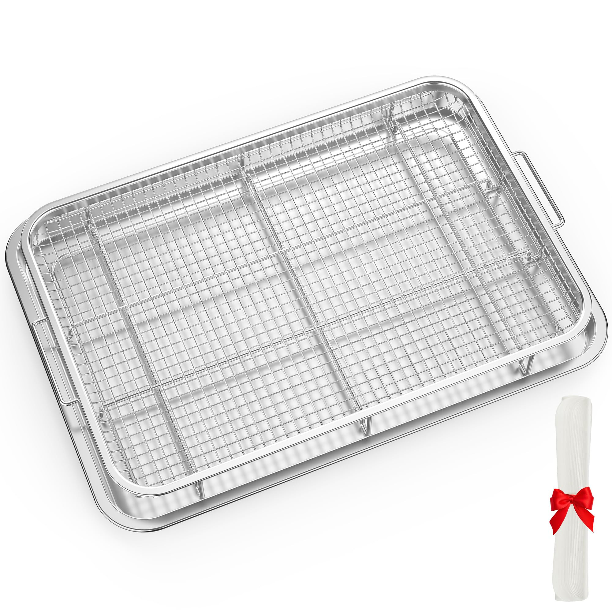 Air Fryer Basket,Extra Large Size Thick Air Fryer Basket for Oven,18.6“ x 12.8“ Stainless Steel Air Fryer Pan and Crisper Tray with 30 PCS Parchment Paper for Baking Fries,Bacon,Chicken