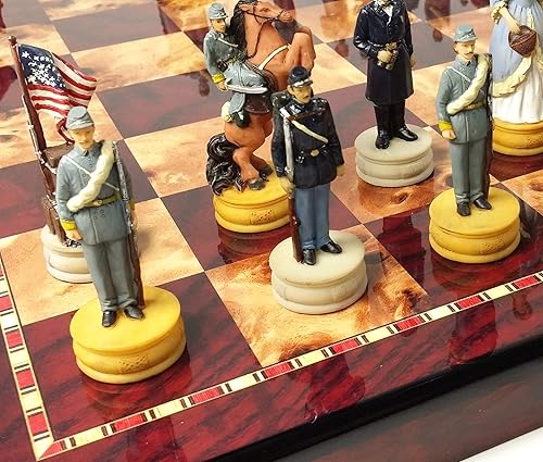 HPL Juego de ajedrez de reinas de la Guerra Civil Americana de Estados Unidos con tablero de color cereza y Burlwood de 18"