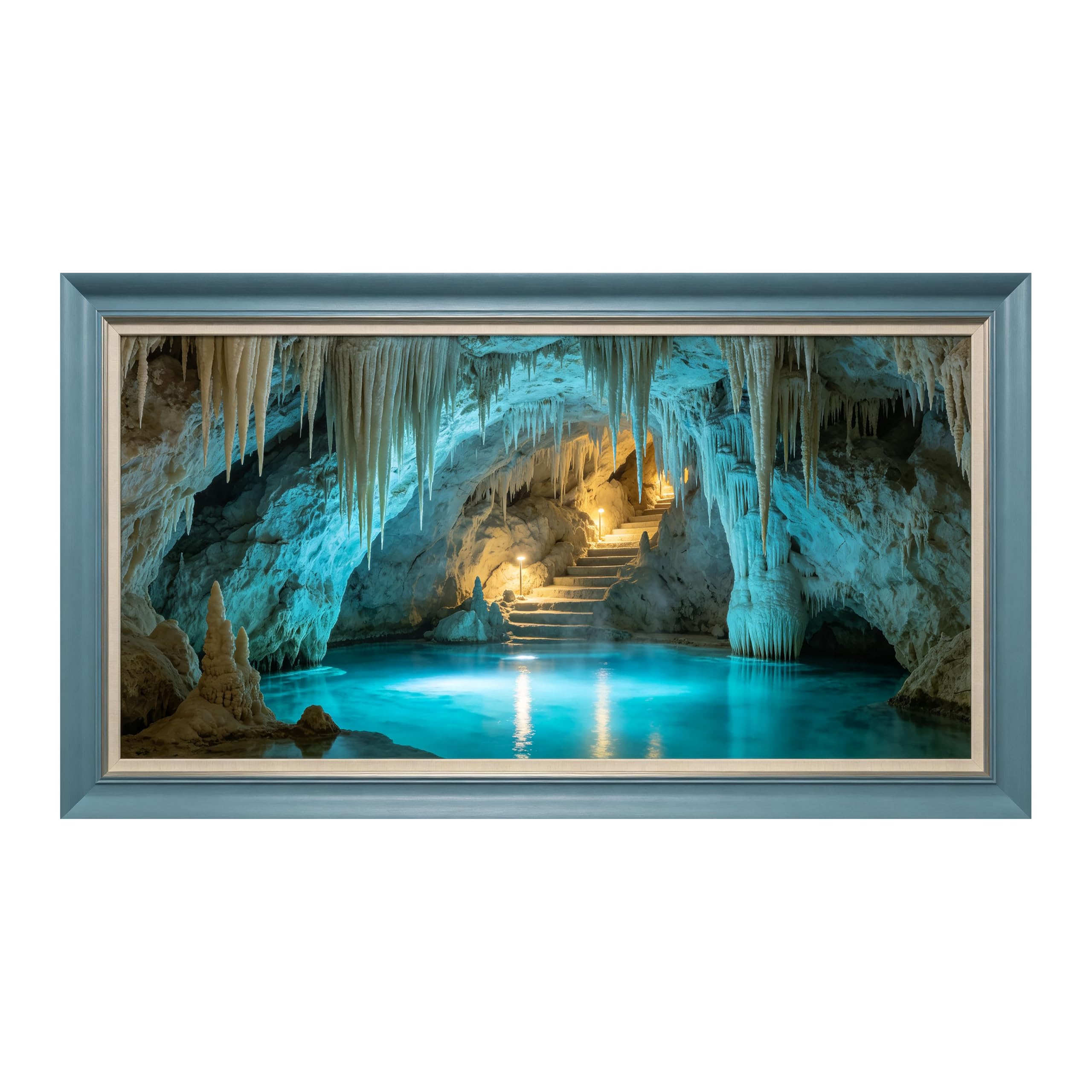 Yzpallescene 3D Framed Wall Art Frozen Cave Crystal Lake Landscape Large Size SelfAdhesive Removable Wall Decor Prints Artwork for Living Room Bedroom Office