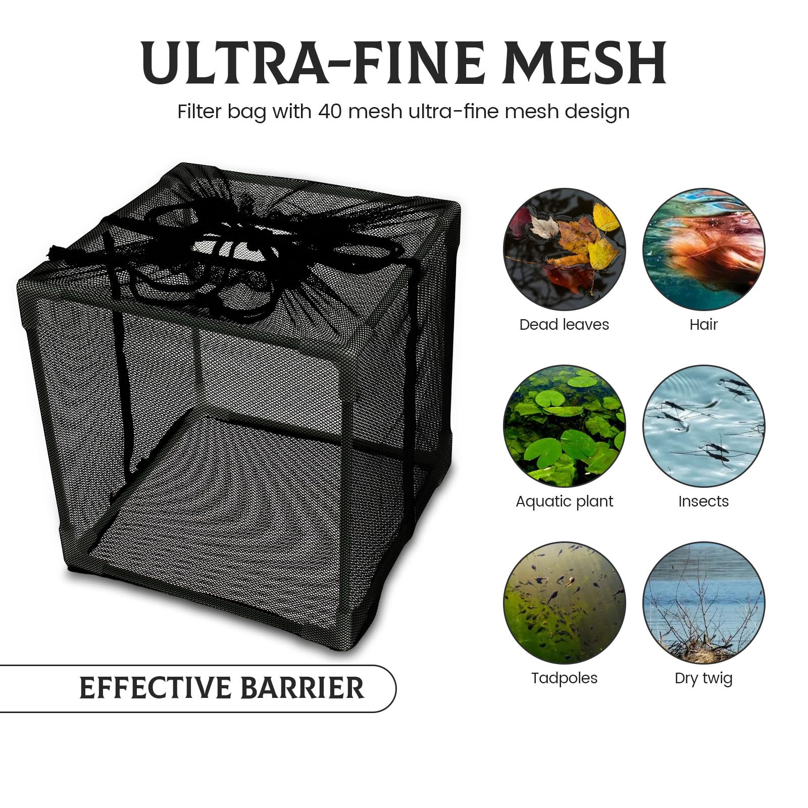 Sac Filtrant Maille Pour Pompe De Bassin - 13 X 13 X 13 Cm - Anti-obstruction, Avec Cordon De Serrage - Pour étang, Fontaine, Aquarium