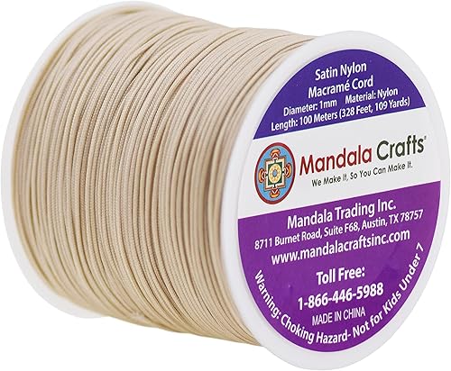 Miniatura 2 de Mandala Crafts Cordón de Satén de Nylon para Fabricación de Joyas - 1mm 109 Yardas Cuerdas de Nylon Champagne Rattail Cordón de Nudo Chino para
