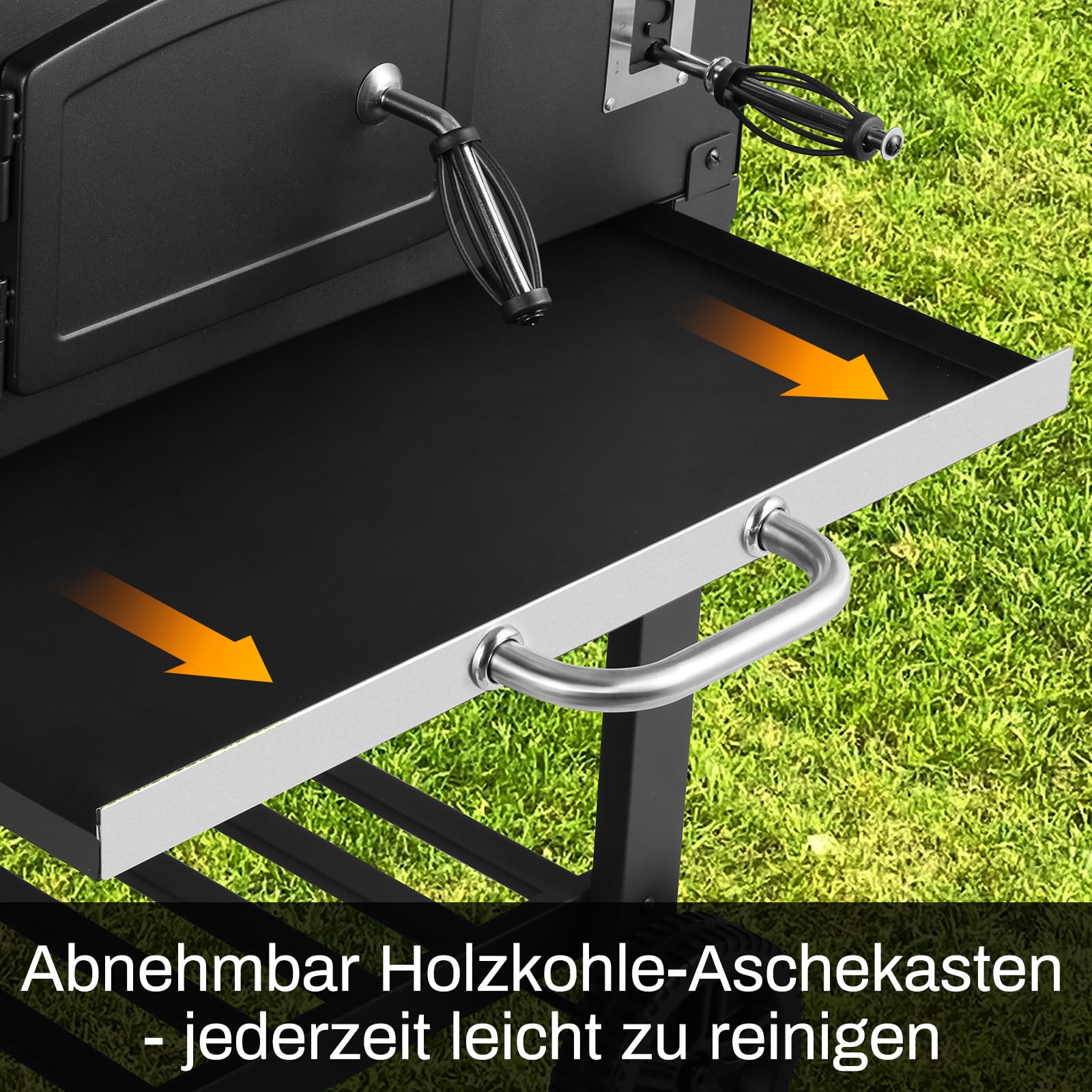 L przenośny grill z pokrywką z wózkiem i kółkami zawiera termometr, idealny na kemping i ogród, 138 x 155 x 61 cm